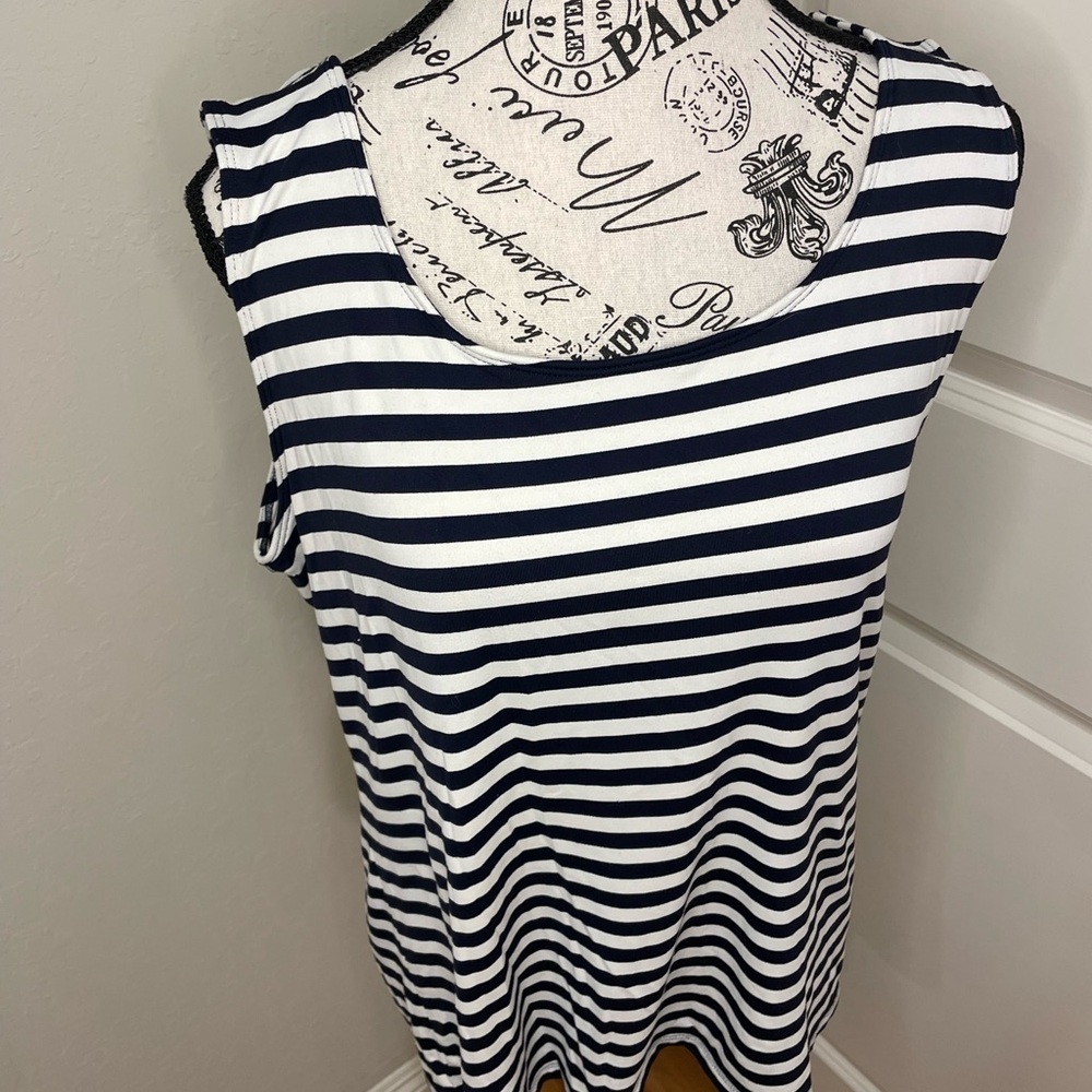 Charter Club Navy and White Striped Tank Top